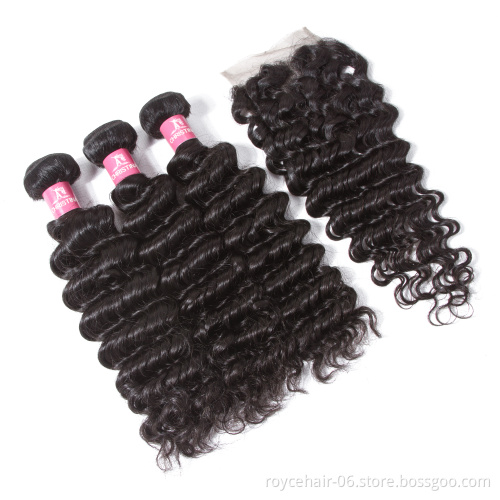 Cambodian Virgin Hair Closure,Bundles Deep Wave Closure And Bundles For Brazilian White Woman